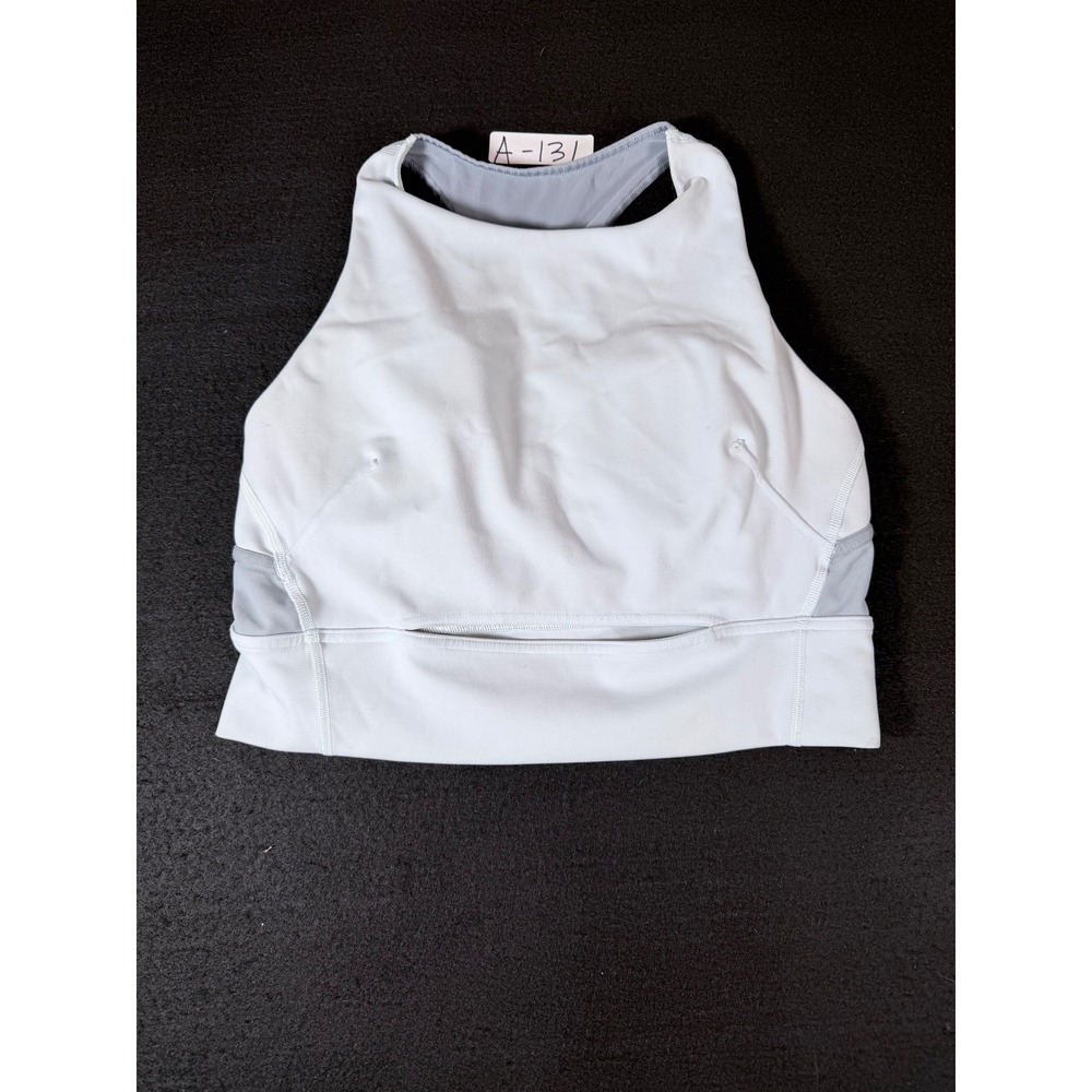 Lululemon High Neck Mesh Racerback Sports Bra Light Blue Gray 36C 36D